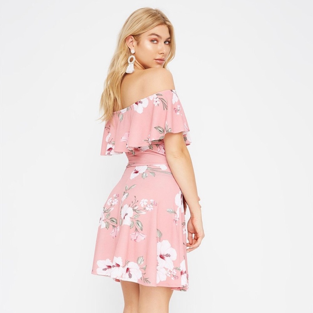 Floral Off The Shoulder Flounce Skater Dre